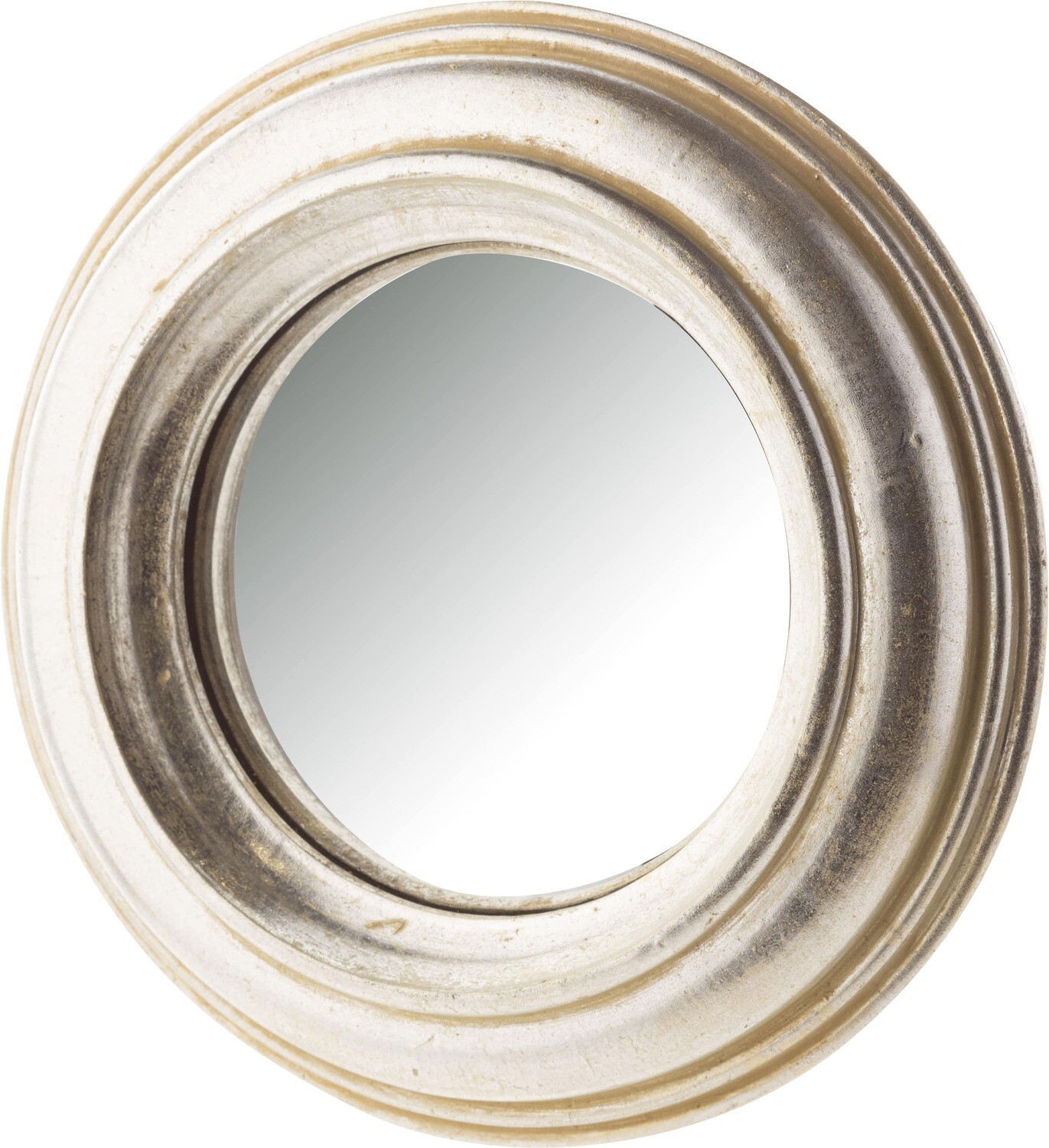 Convex mirror in antique silver border frame 7 in dia  2           