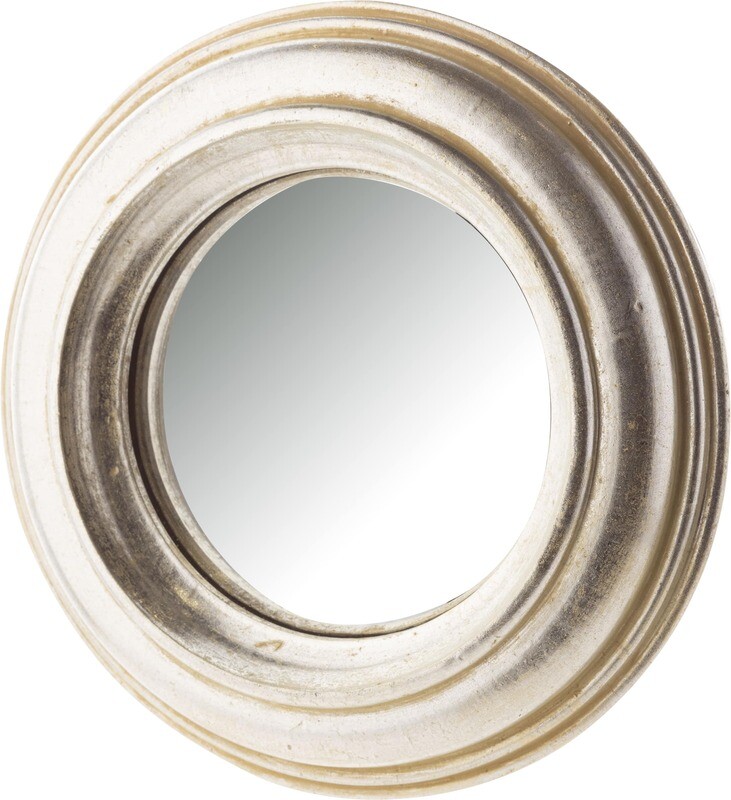 Convex mirror in antique silver border frame 7 in dia  2           