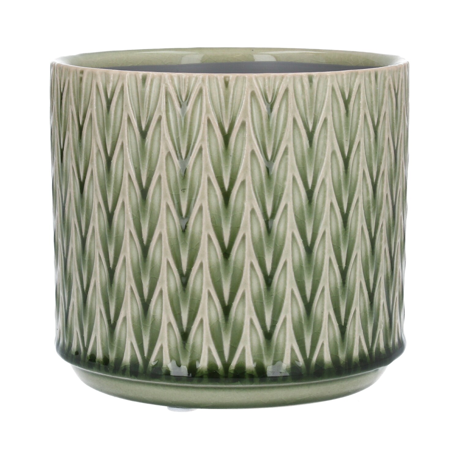 Green staghorn ceramic pot cover, sml 5.5x5.5x4.9in  6              