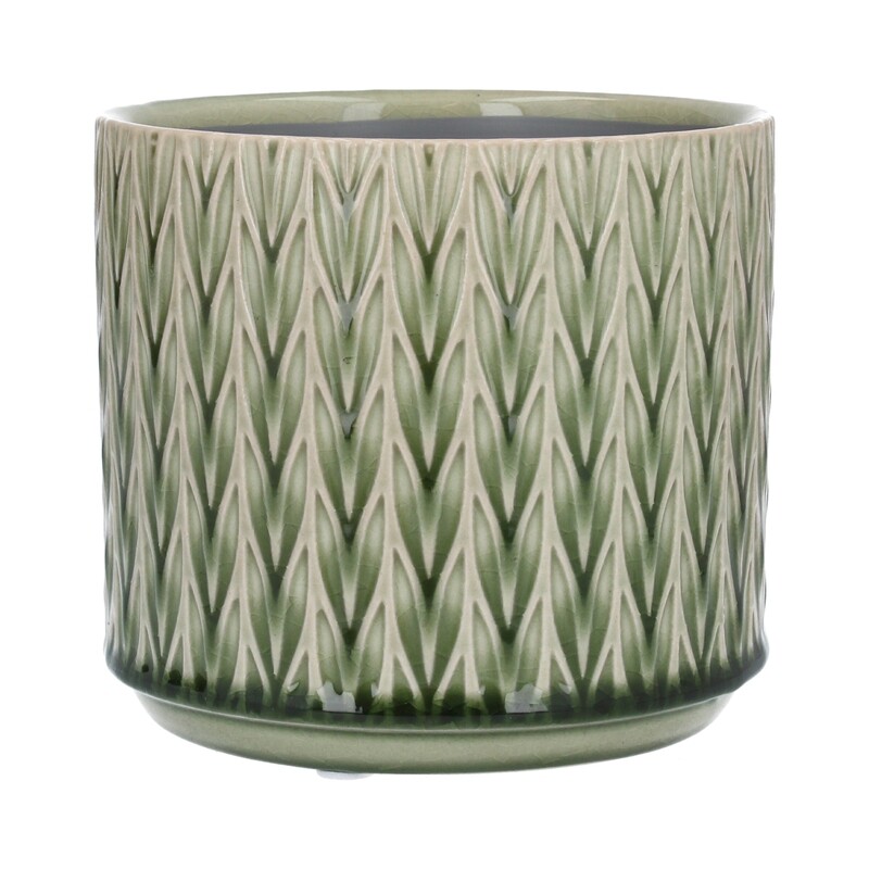Green staghorn ceramic pot cover, sml 5.5x5.5x4.9in  6              