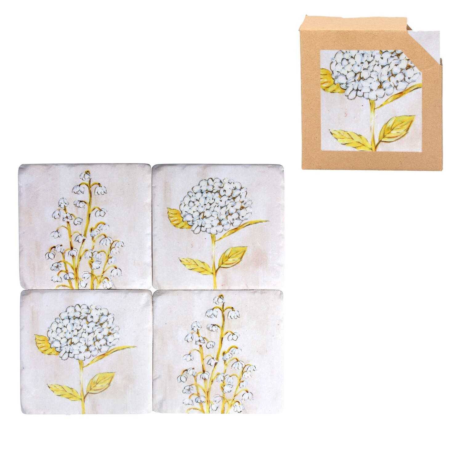 Set of 4 Hydrangea &amp; Snowdrop Resin Coasters 4x4x2in  3           