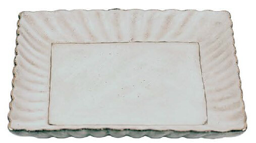 Antique Cream Scalloped square trinket dish with gold accents, resin 7.5 x 7.5 in  3           