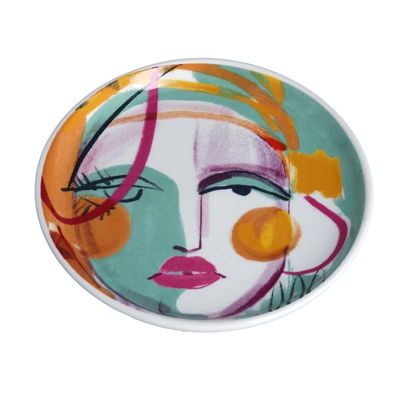 Pop Art Face Ceramic Trinket Dish 4x4in  6           