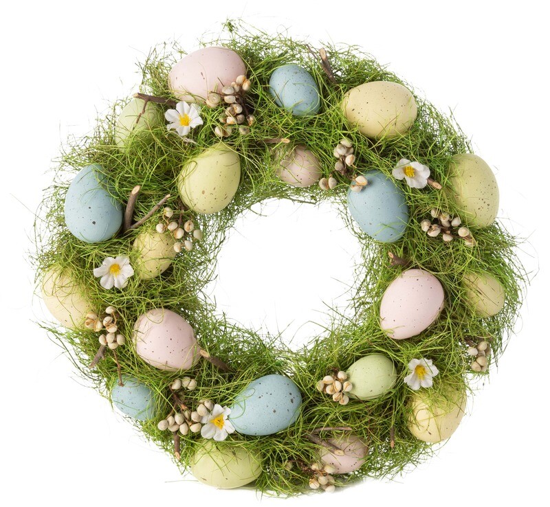 Pastel egg on tinted grass wreath 14 in  2