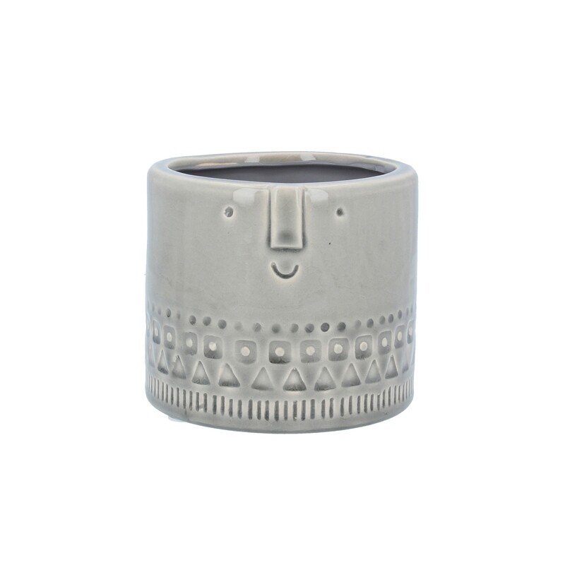 Grey Face Ceramic Pot Cover, Sml 4.75x4.75x4in  4           