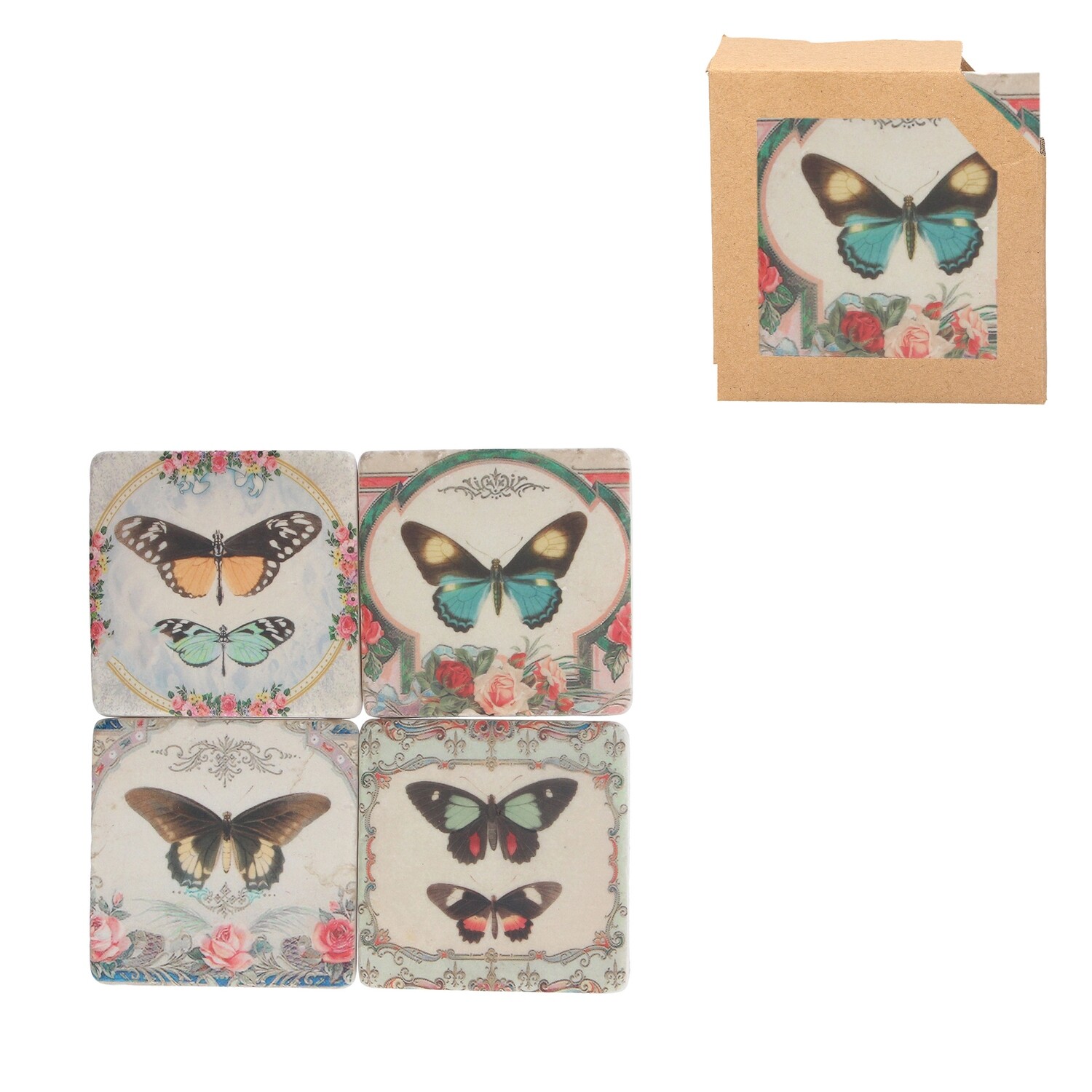 Set of 4 Butterflies Resin Coasters 4x4x2in  6           