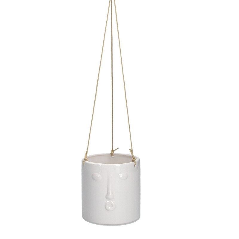 White face ceramic hanging mini pot cover, 4.7x4.37x4.75 in 6 White face ceramic hanging mini pot cover, 4.7x4.37x4.75 in 6