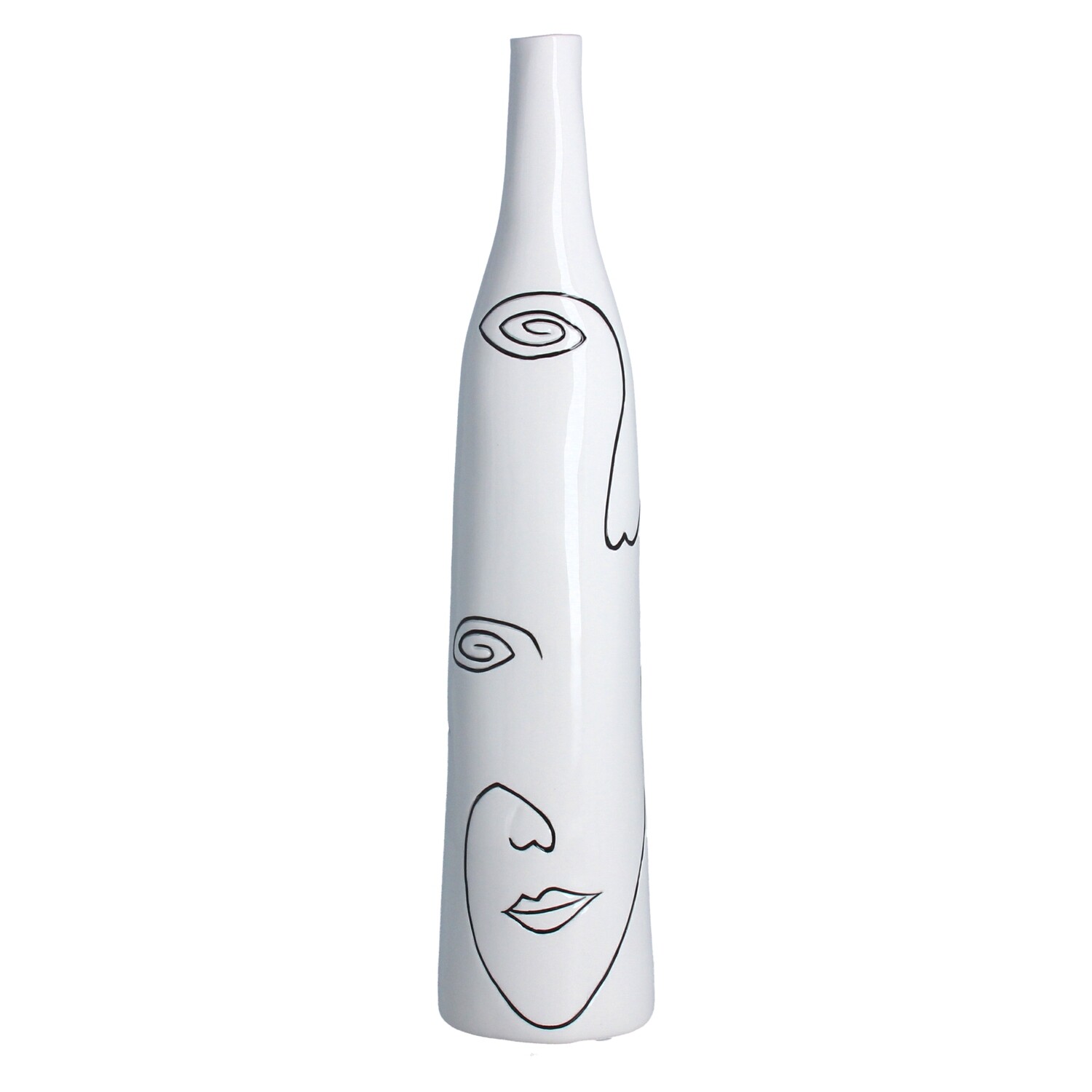 White Ceramic Face Drawings Decorative Tall Vase 14x3x3in  3           
