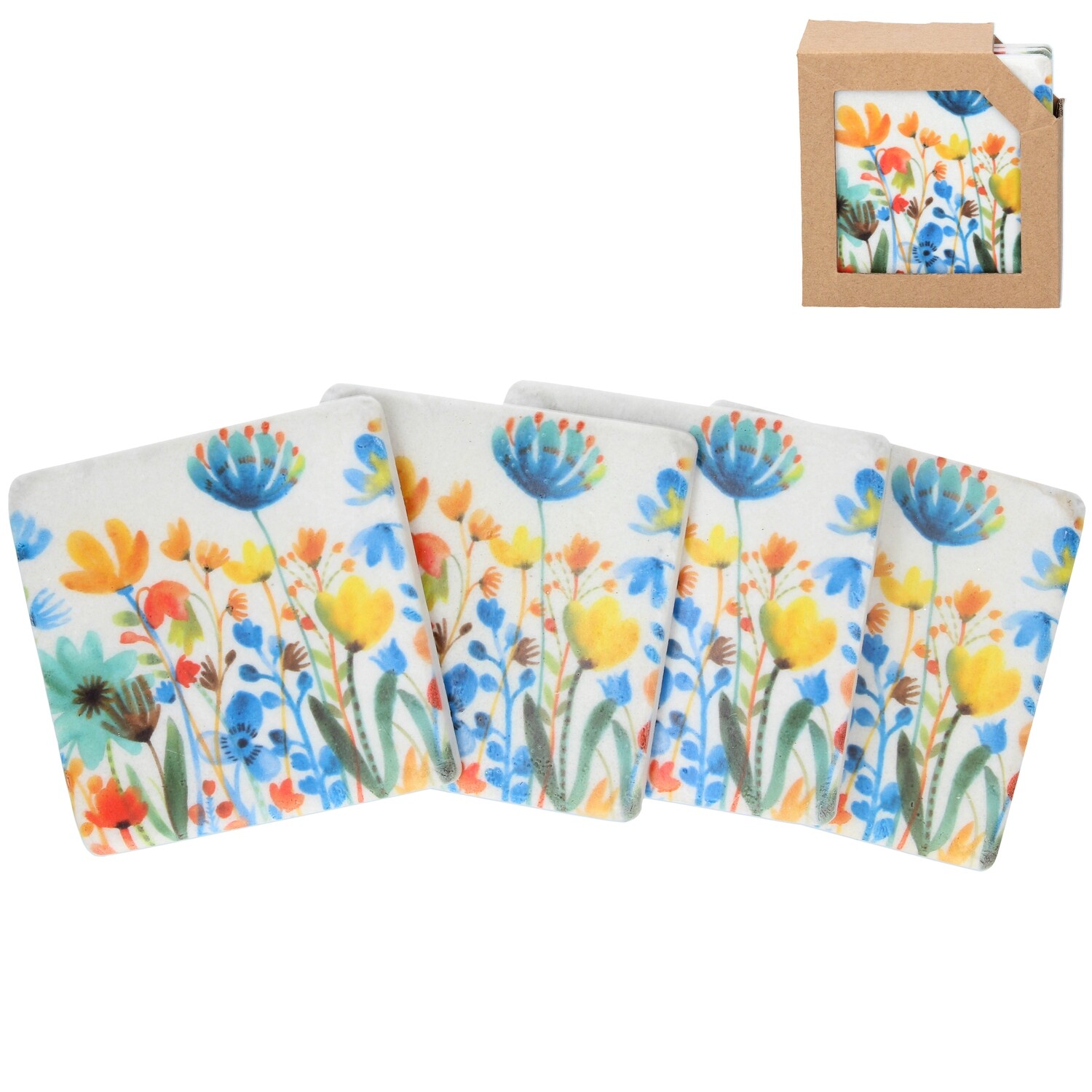 Set of 4 summer meadow resin coasters, 4x4 in  3              