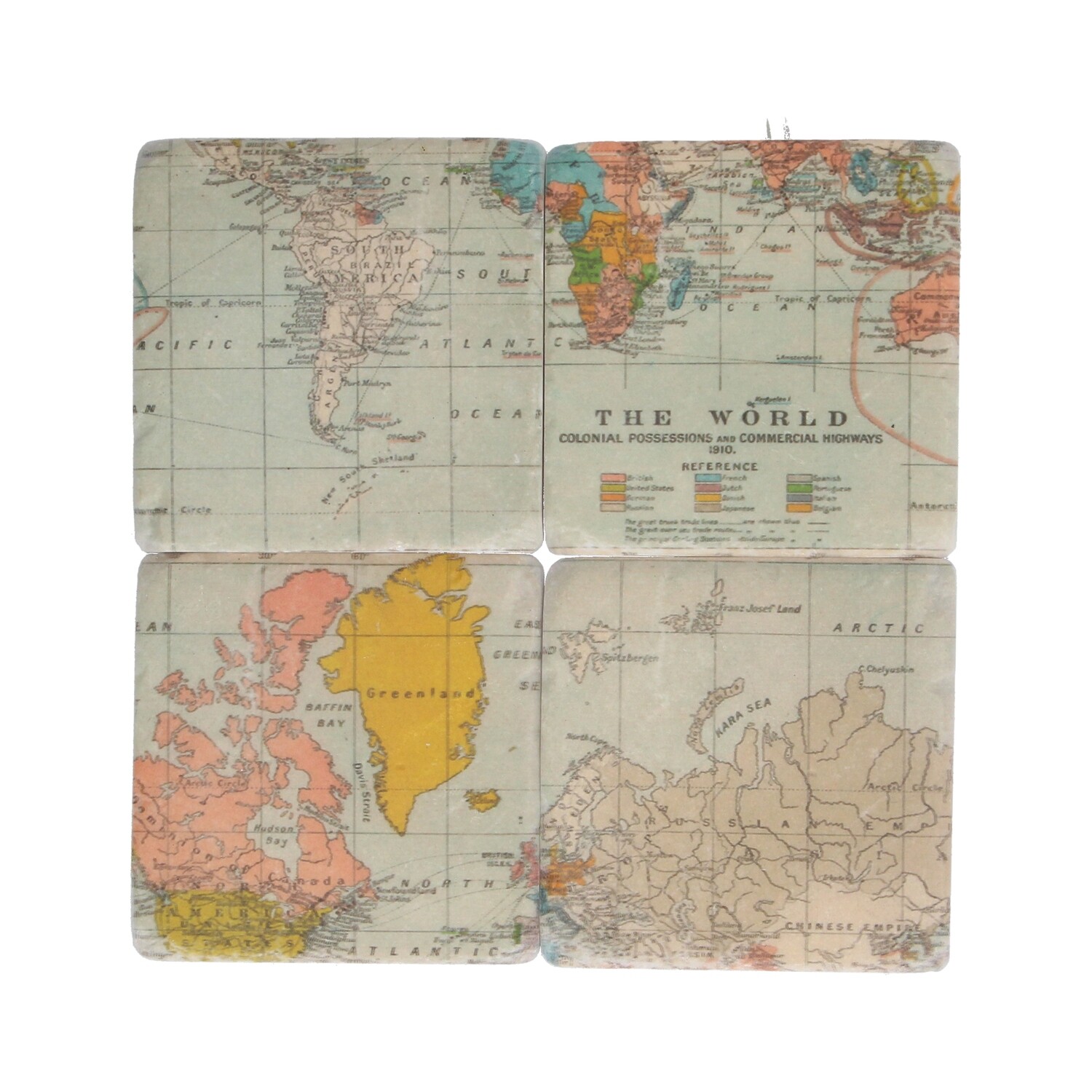 Set of 4 world map resin coaster 3.7x3.7xin  3              