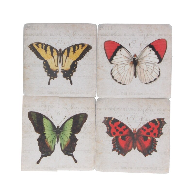 Set of 4 bright butterfly resin coaster 3.9x3.9x0.2in  3              