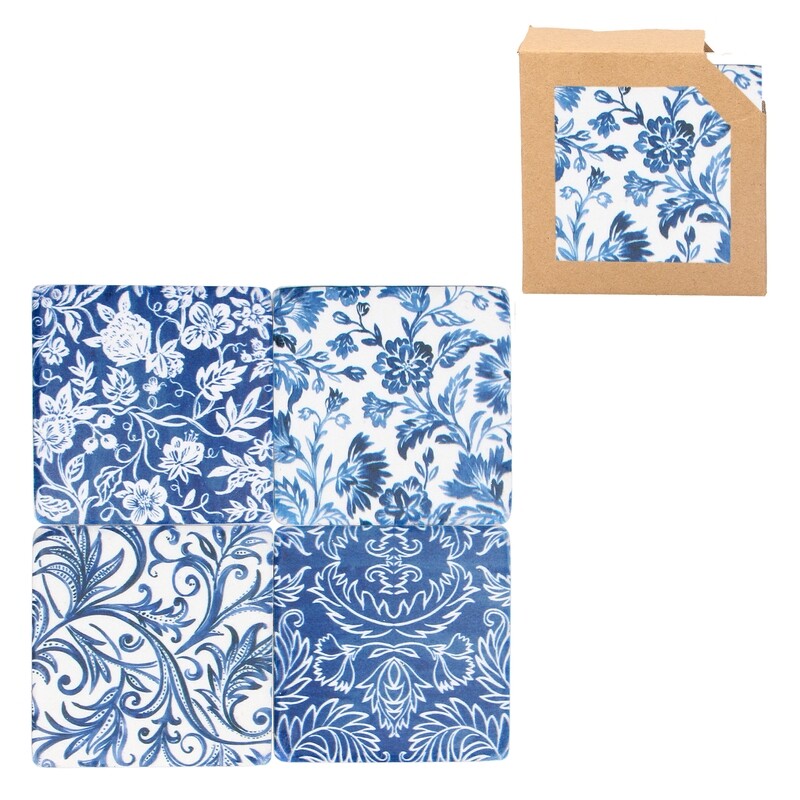 Set of 4 Indigo Wallpaper Resin Coaster 4x4x2in  3              