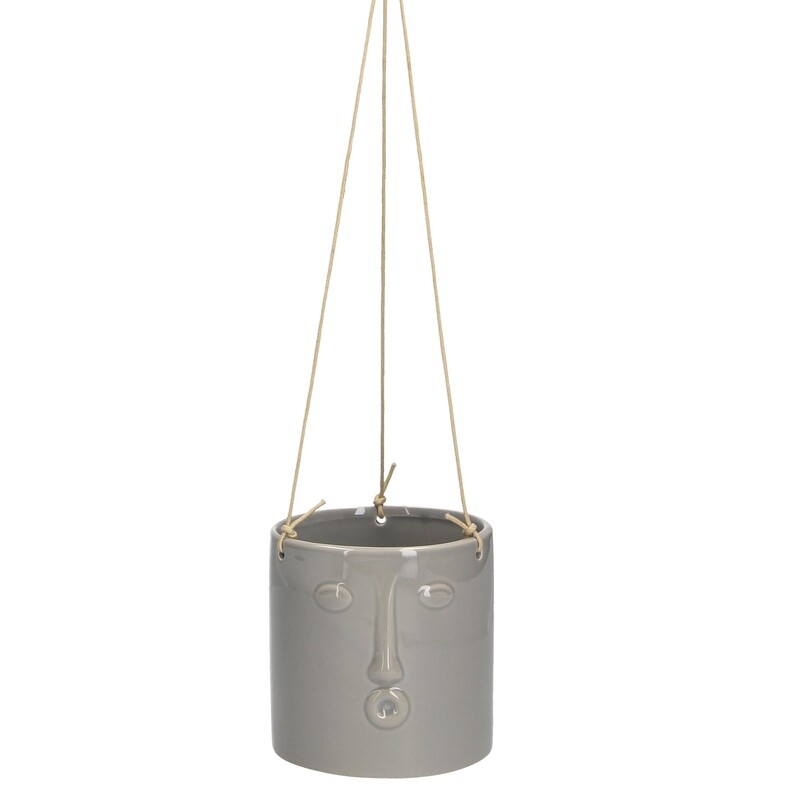 Grey face ceramic hanging mini pot cover, 4.7x4.37x4.75 in  6              