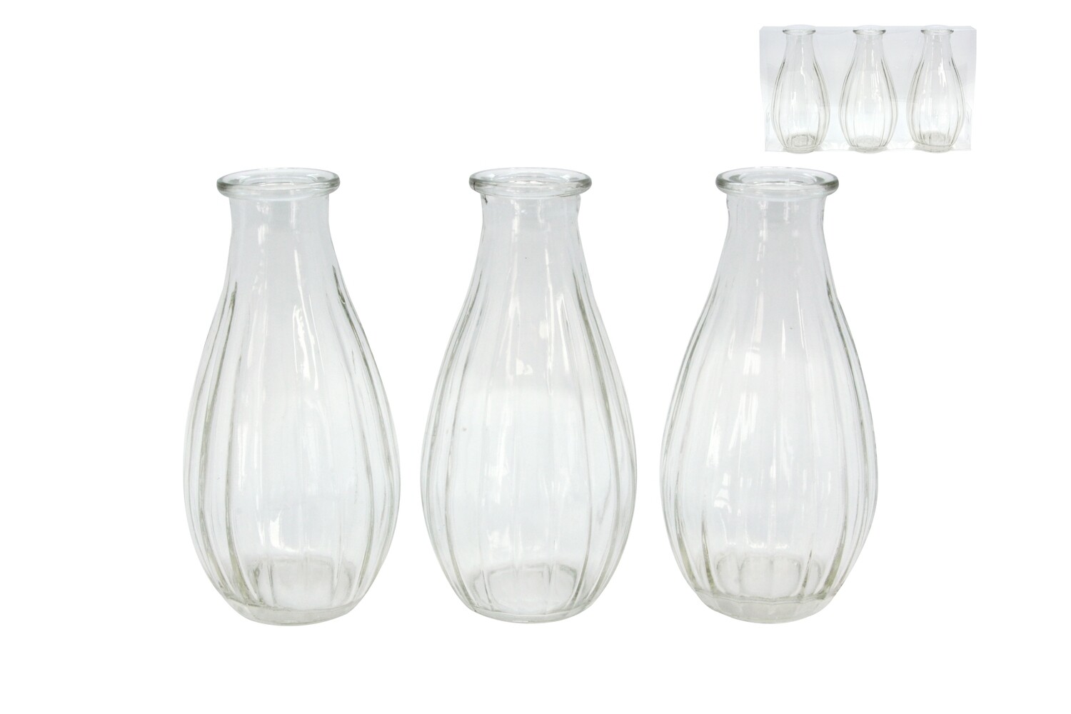 Set of 3 clear glass decorative mini vases