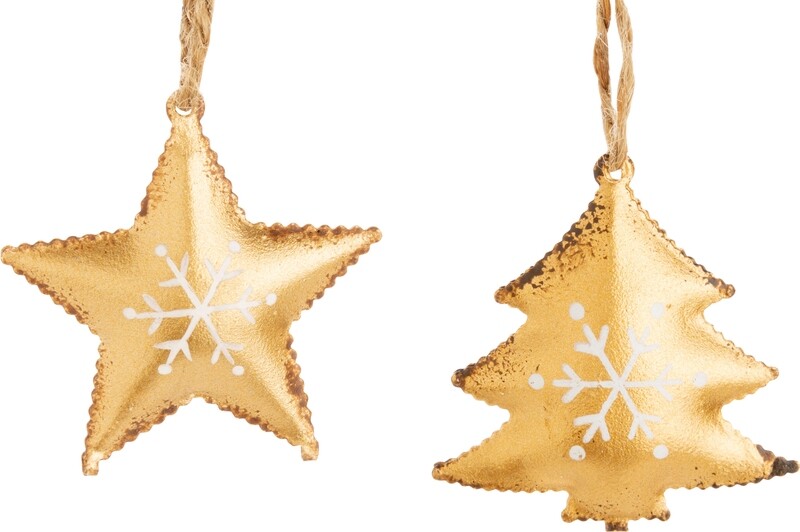 2 Asst&#39;d gold metal tree and star mini ornaments, 1.5 in   24            