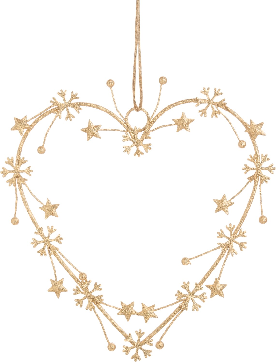 Gold glittered wire heart shape mini wreath or ornament, holly and snowflakes, 7 in  6            