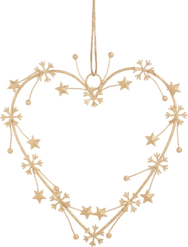 Gold glittered wire heart shape mini wreath or ornament, holly and snowflakes, 7 in  6            