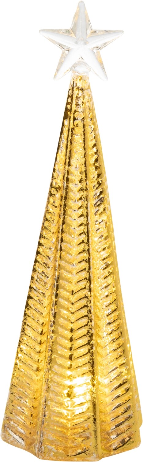 Clear fluted glass table top tree with Silver and gold foil finish , clear star top, LED, 9.4 in  4            