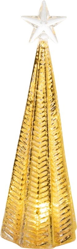 Clear fluted glass table top tree with Silver and gold foil finish , clear star top, LED, 9.4 in  4            