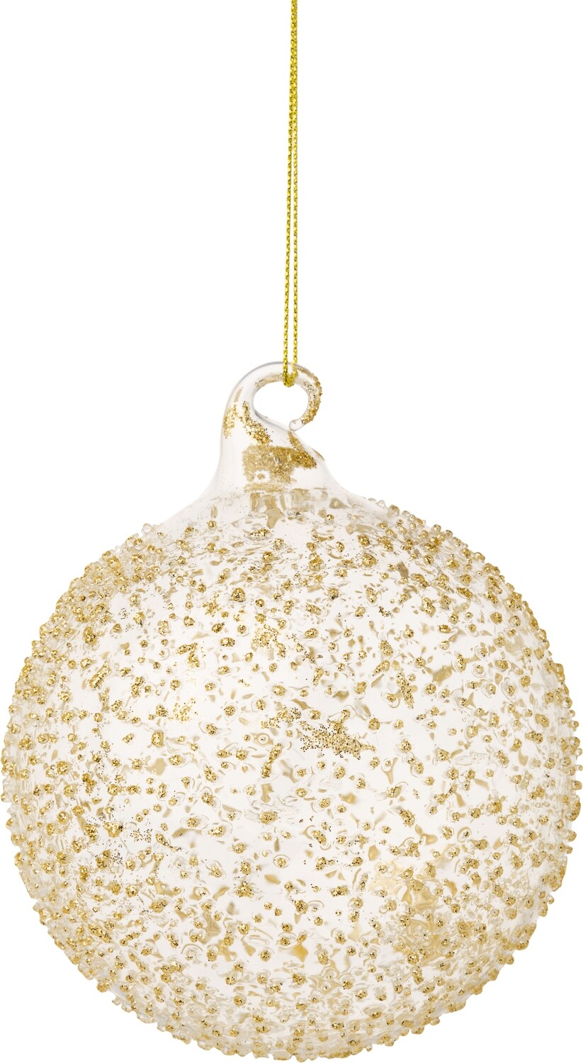 Clear glass ball ornament with gold sand texture glittered finish, 100 mm/4 in  12      