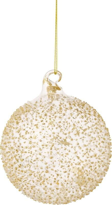 Clear glass ball ornament with gold sand texture glittered finish, 100 mm/4 in  12      