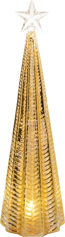 Clear fluted glass table top tree with Silver and gold foil finish , clear star top, LED, 12.5  in  2            