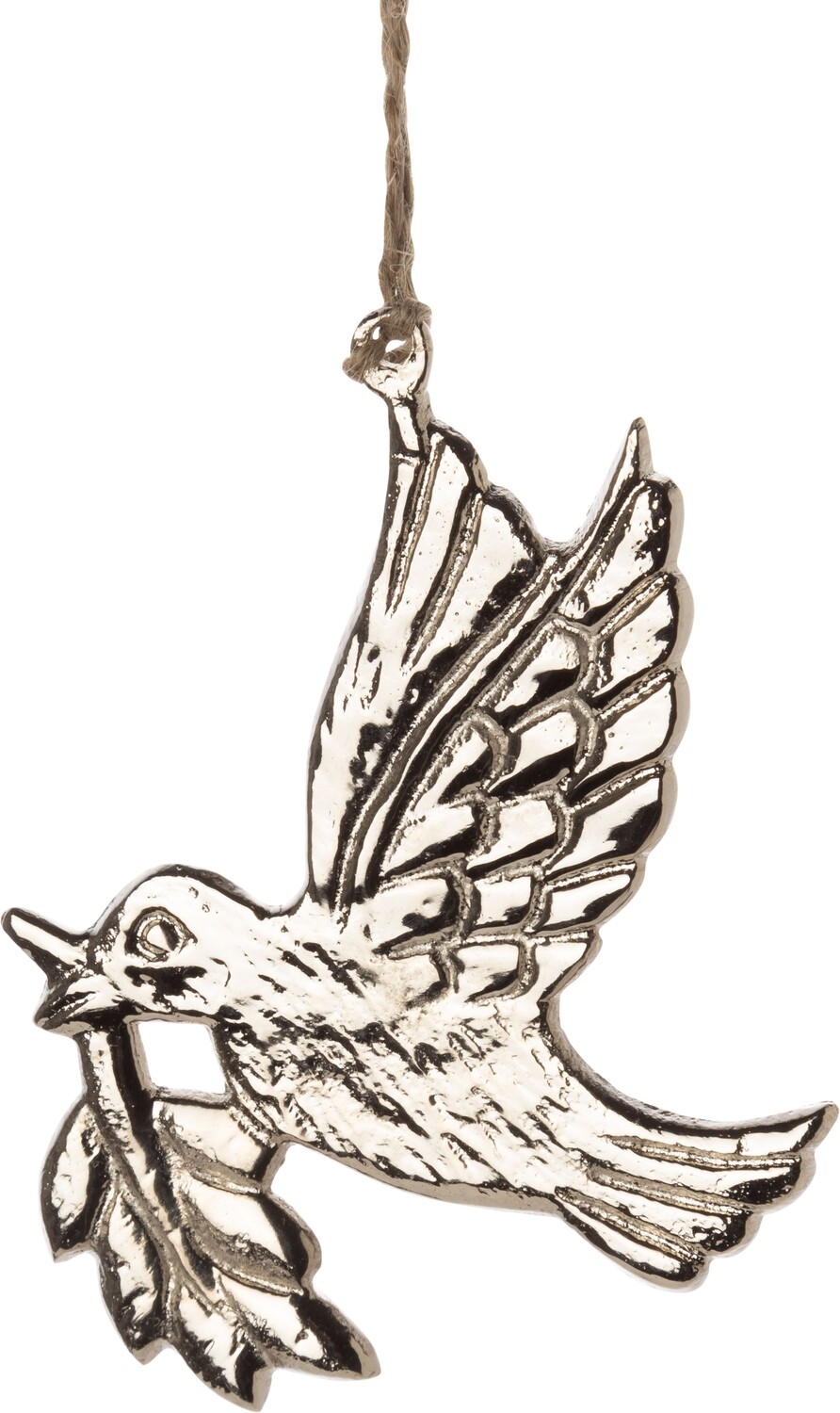Cast metal dove of peace ornament, silver, 4 in  12            