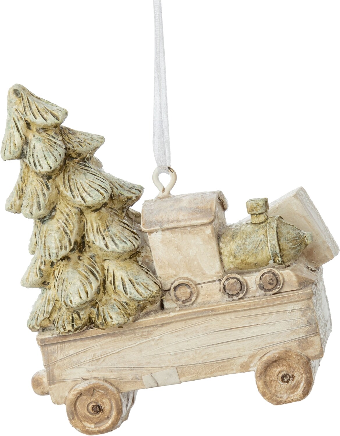Painted resin wagon with tree ornament, 2.75 in  12            