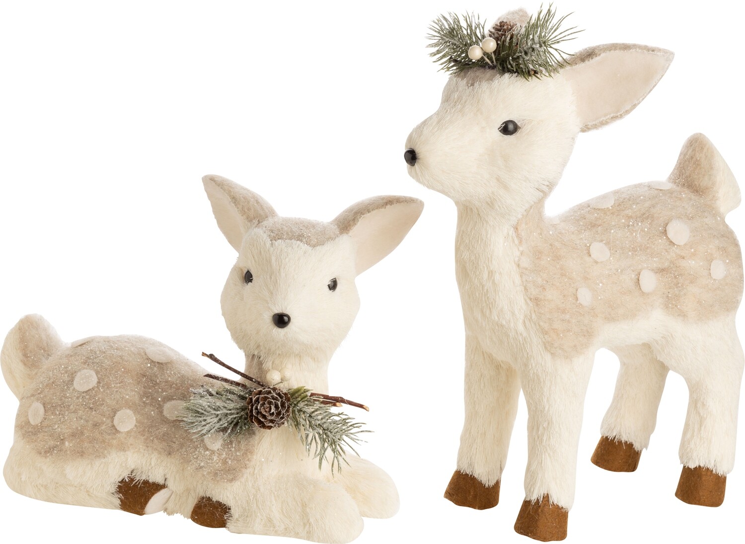 2 Asst&#39;d grass and felt reindeer table pieces with greenery trim, 8.5 ~ 11.5 in  4      