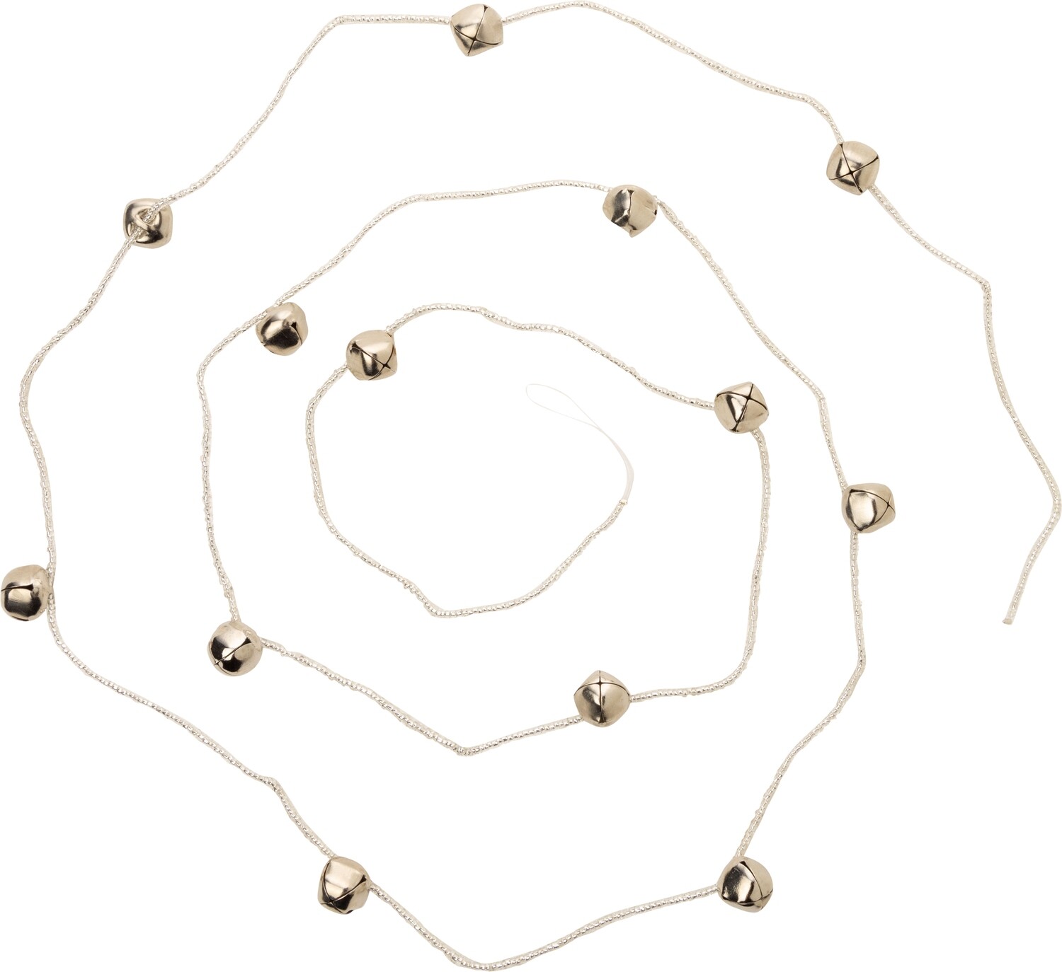 Clear glass bead garland with larger shiny silver jingle  bells, 72 in  12            