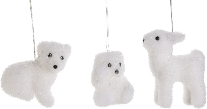 3 Asst&#39;d white flock covered baby animal ornaments, 2.5~3 in  24            