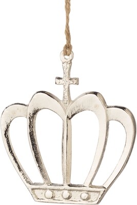 Cast metal crown outline ornament, silver, 4.75 in  12            