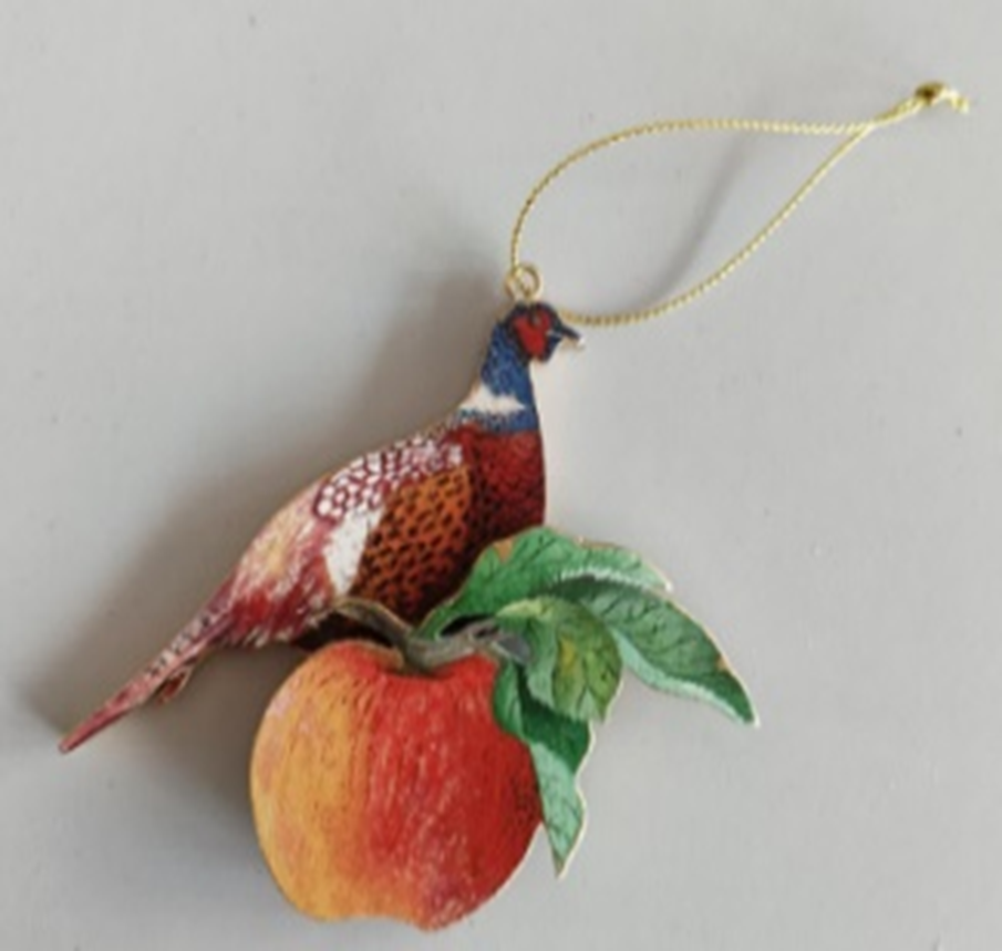 Printed wood pheasant on apple, gold edge and double sided, 4 in  24            