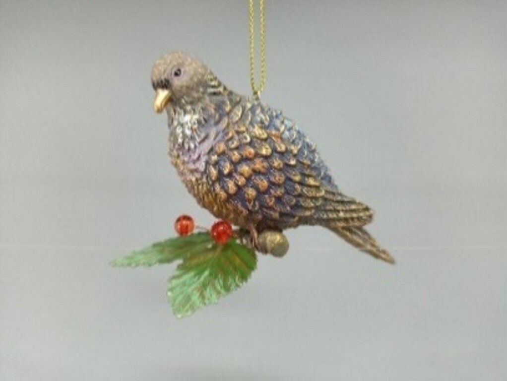 Painted resin bird on embossed metal leaf ornament, 3.5 in  6            