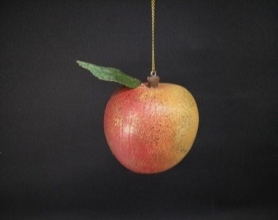 Painted resin apple ornament with embossed metal leaf, 2.5 in  6            