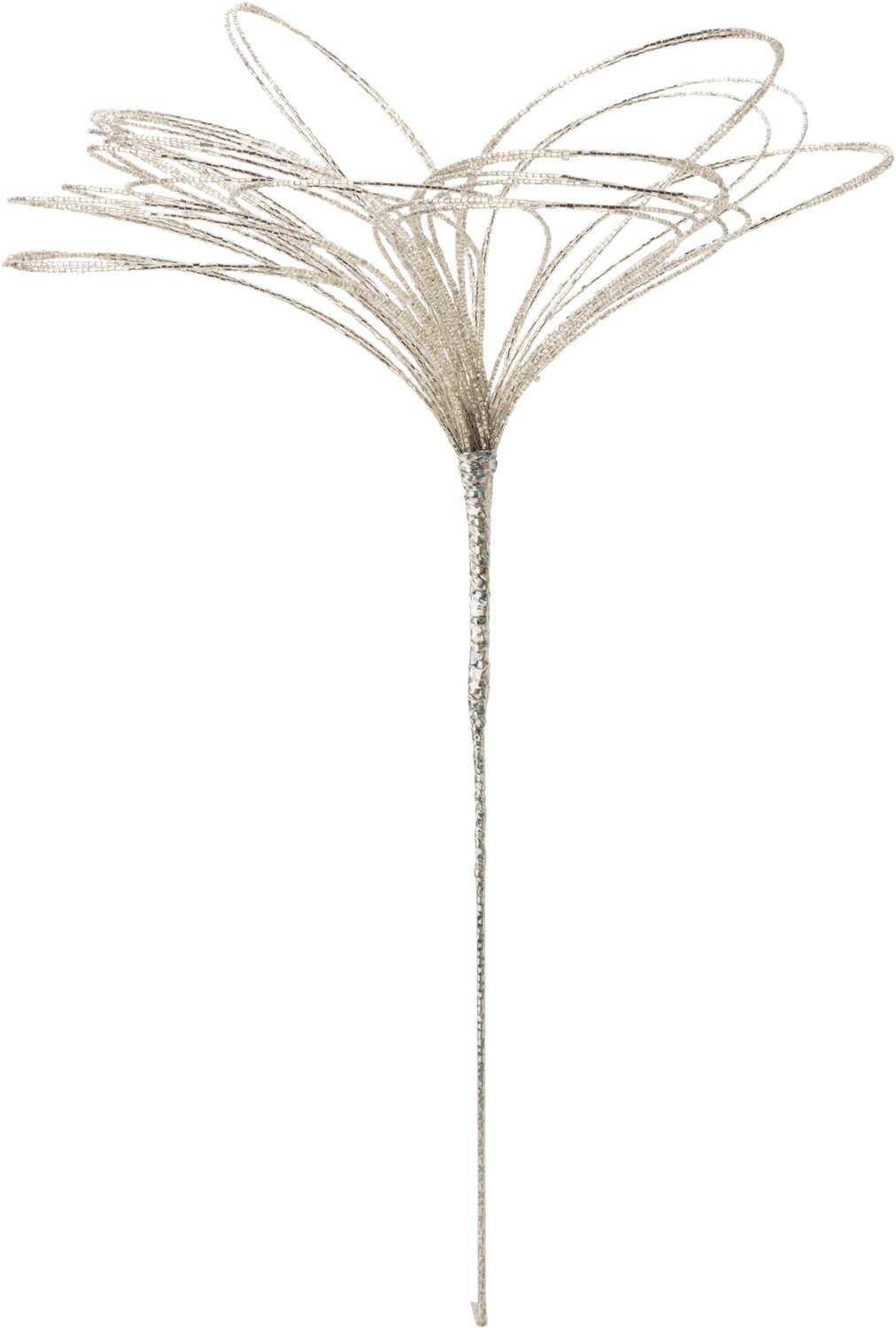 Beaded floral pick on large loop petals, folds flat, silver, open 12 in dia, long 21 in  6      