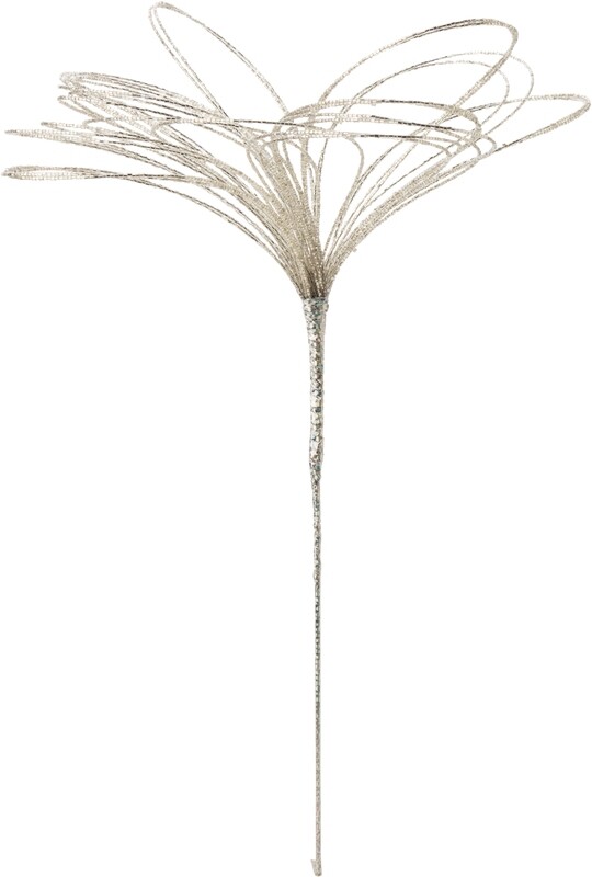 Beaded floral pick on large loop petals, folds flat, silver, open 12 in dia, long 21 in  6      
