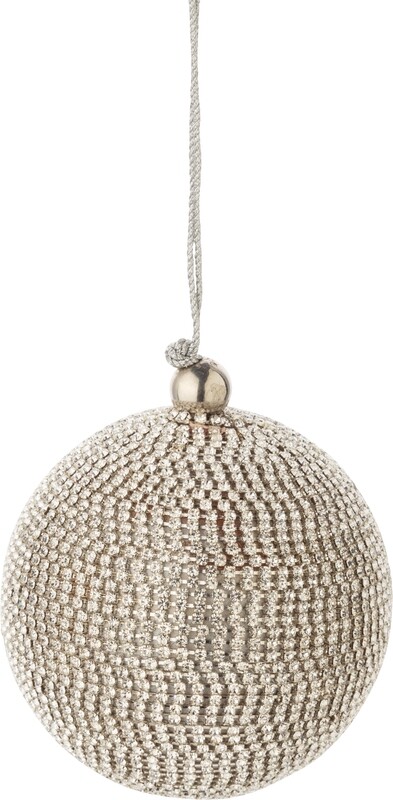 Brilliant cut clear rhinestone wrapped silver ball ornament, 3 in  6            