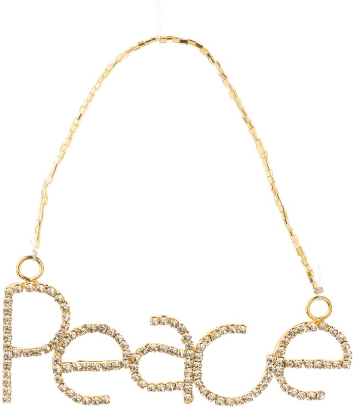 Clear rhinestone Peace ornament, gold metal frame, 5 in  6      
