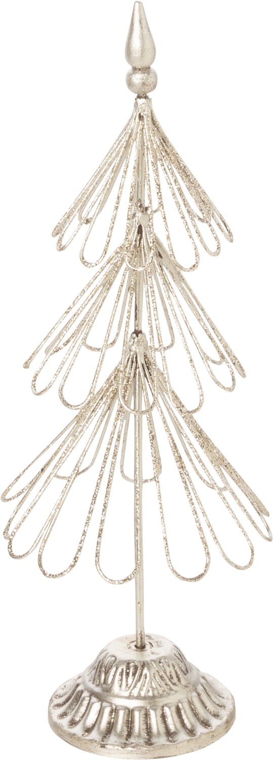 Wire loop tiered table top tree, silver with silver glitter finish, 11 in  4            