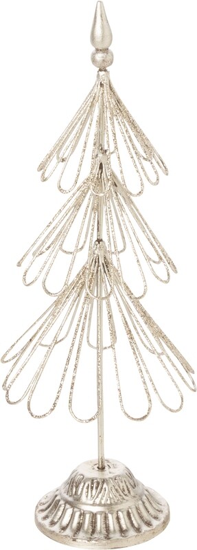 Wire loop tiered table top tree, silver with silver glitter finish, 11 in  4            