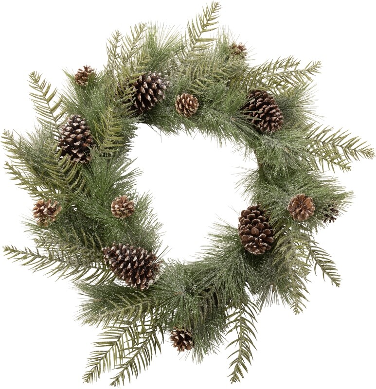 Faux frosted pine and natural pine cone wreath, willow base, 31 in   2            