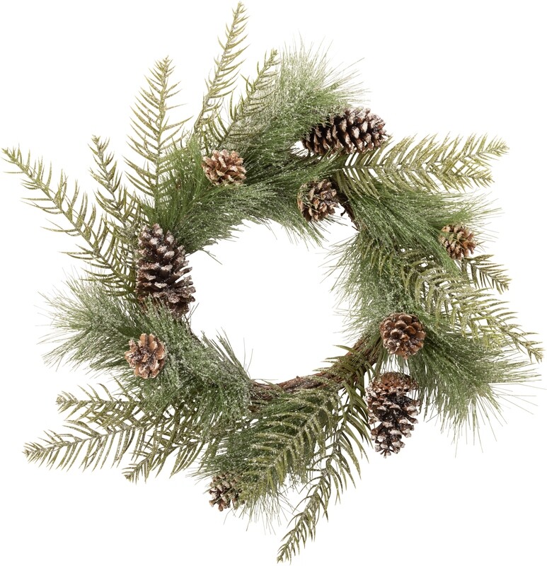 Faux frosted pine and natural pine cone wreath, willow base, 25 in   4            