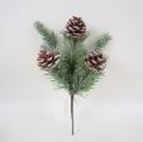 Faux frosted pine and natural pine cone pick, 12 in  24            