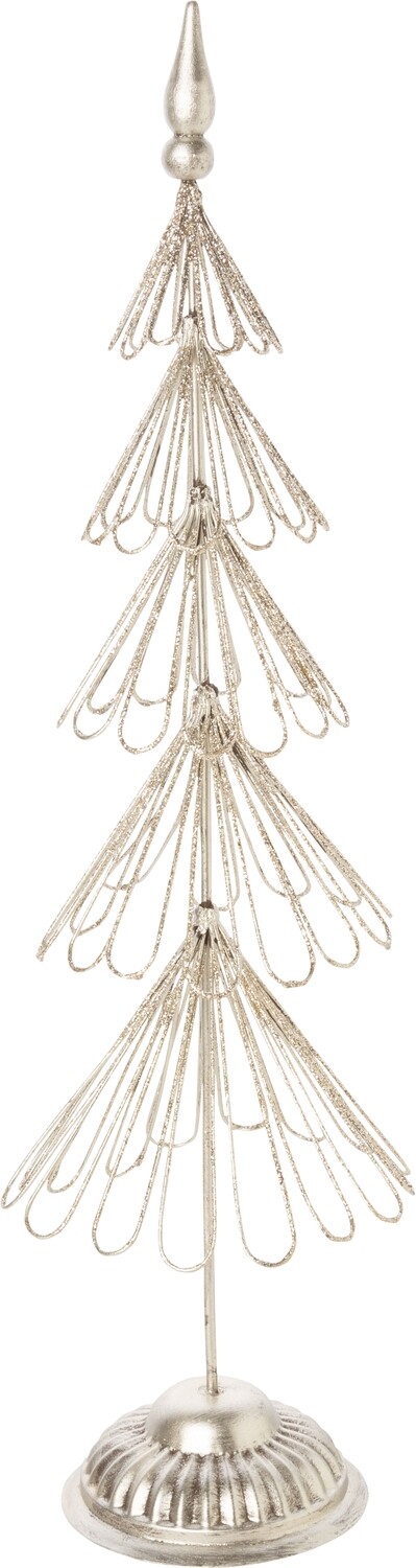 Wire loop tiered table top tree, silver with silver glitter finish, 20 in  2            