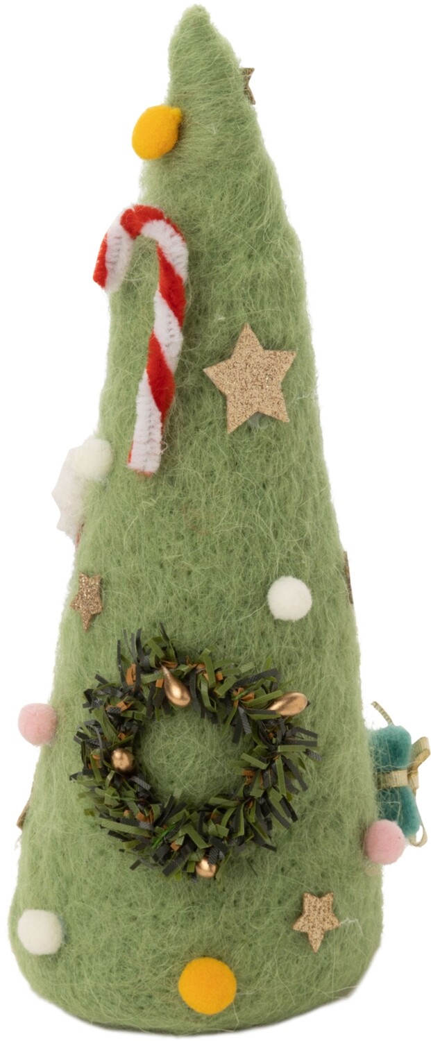 Felt cone tree, light green with assorted Christmas decorations, 9 in  4            