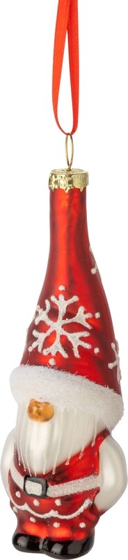 Glass Santa gnome ornament, matte red and white glittered snowflake hat, 4 in  12            