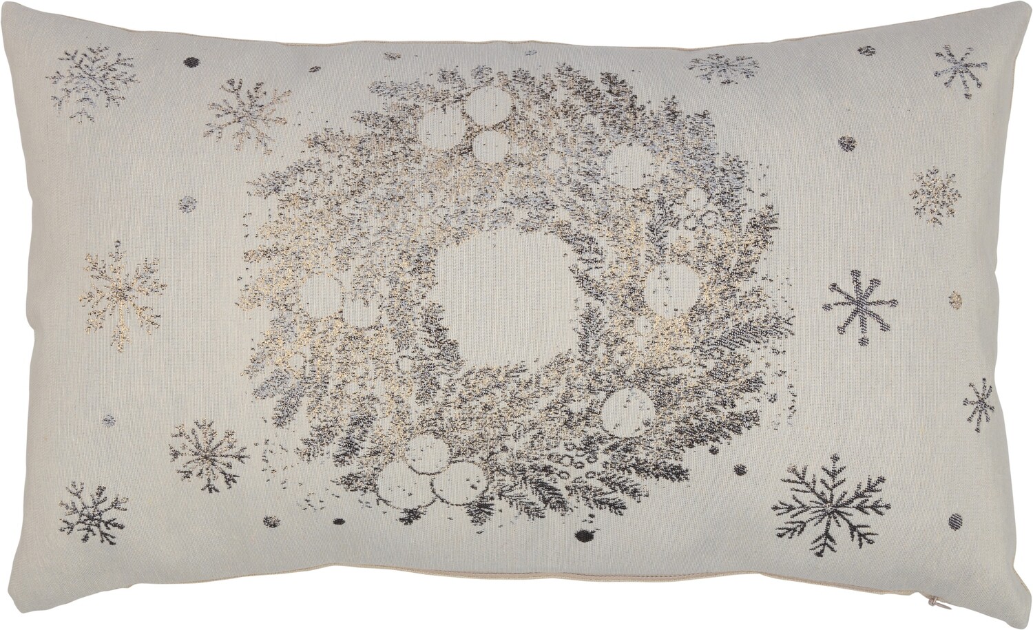 Linen coloured zippered rectangular cushion cover with printed wreath and snowflake pattern, pillow insert included, 12x20 in  6            