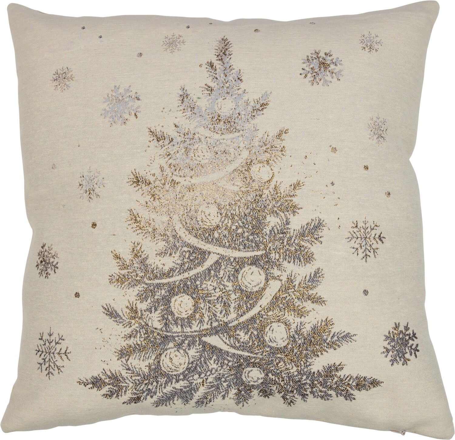 Linen coloured zippered cushion with printed tree snowflake pattern, pillow insert included, 18x18 in  6            