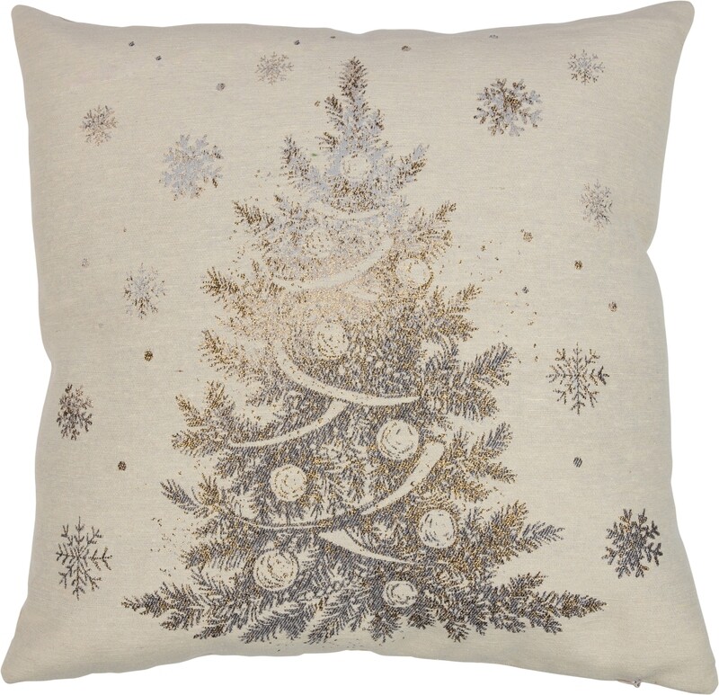 Linen coloured zippered cushion with printed tree snowflake pattern, pillow insert included, 18x18 in  6            